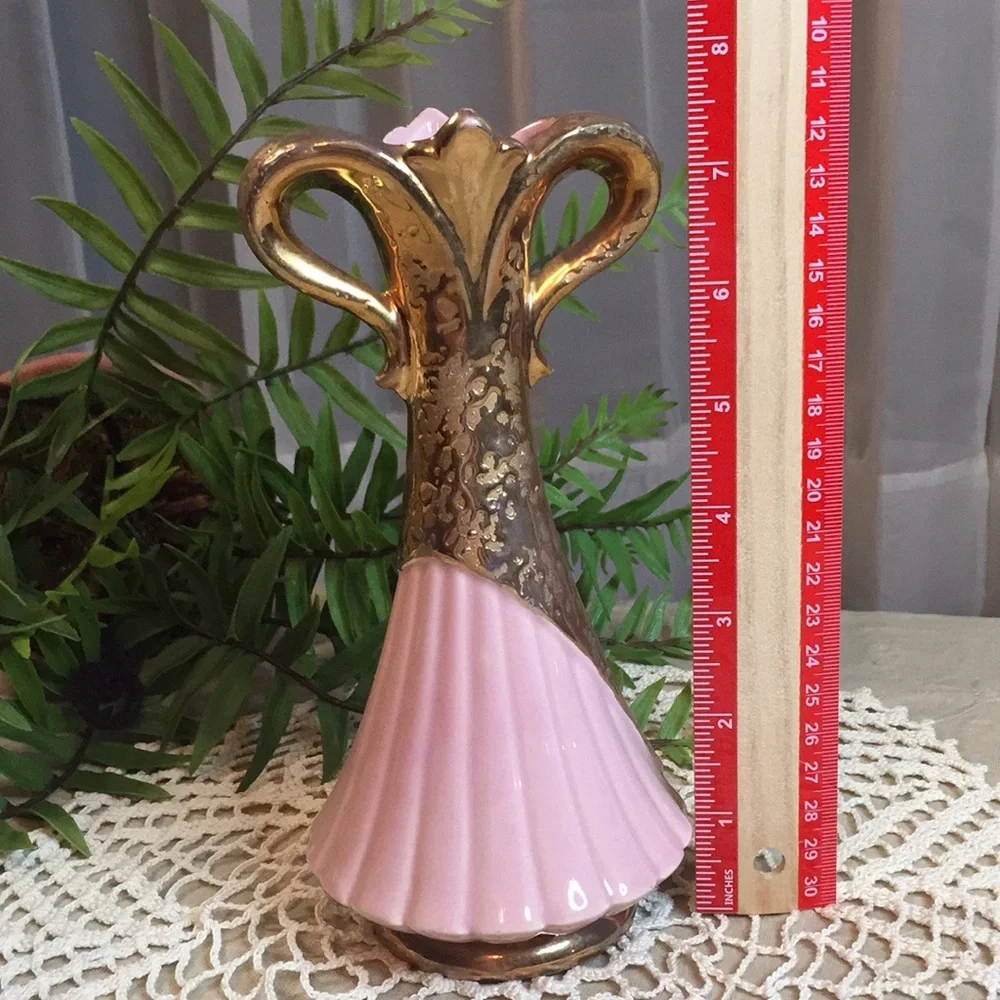 Vintage MCM Savoy Weeping Gold Pink Vase